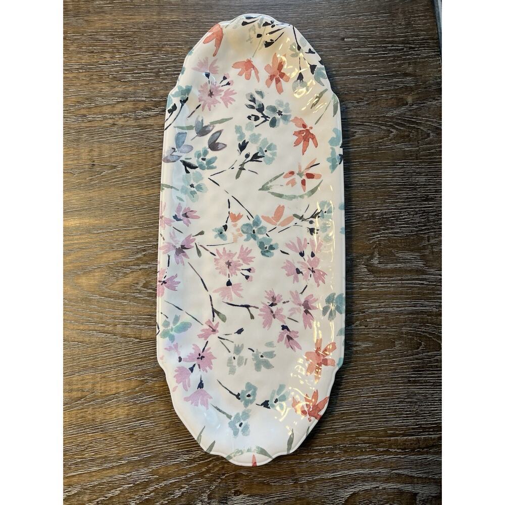 Shabby Chic Floral Blue White Melamine 18” Serving Tray Spring Summer